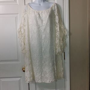 Fever ivory lace off the shoulder open bell sleeve dress wedding  Sz XL  NWOT
